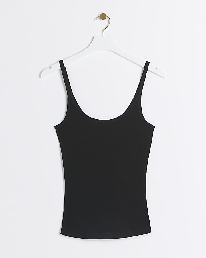 Black ribbed scoop back cami top