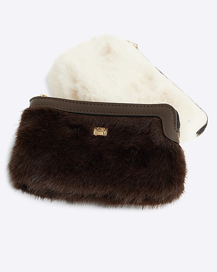 Brown Faux Fur Pouch Purse