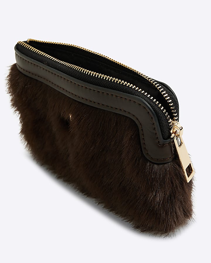 Brown Faux Fur Pouch Purse