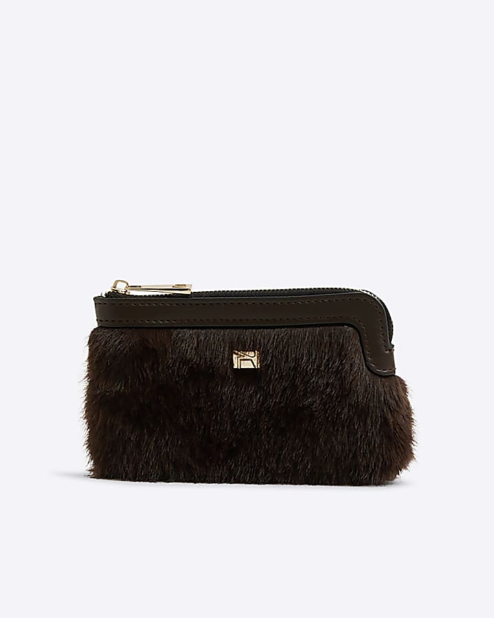 Brown Faux Fur Pouch Purse River Island