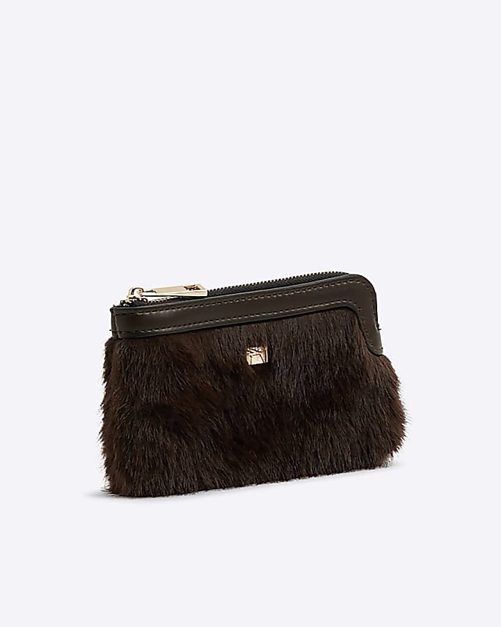 Brown Faux Fur Pouch Purse