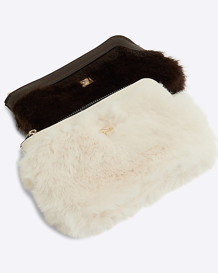 Cream Faux Fur Pouch Purse