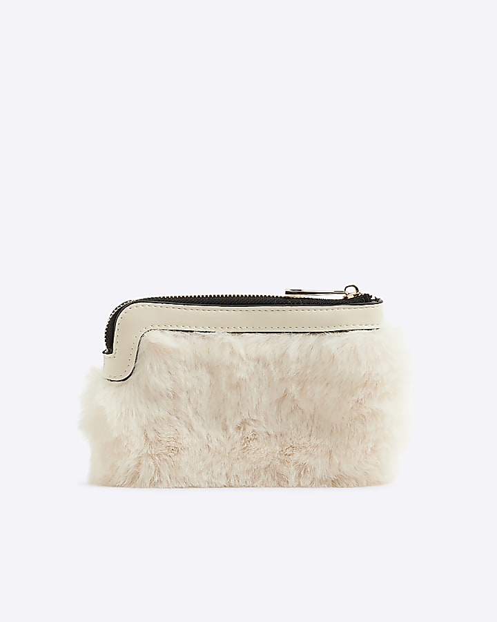 Cream Faux Fur Pouch Purse