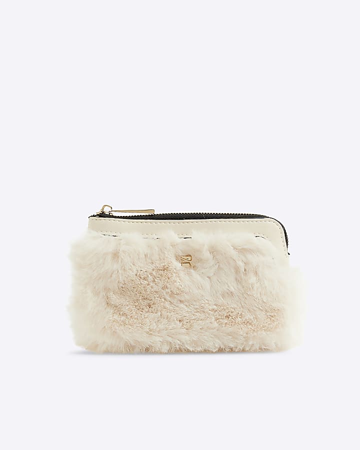 Cream Faux Fur Pouch Purse