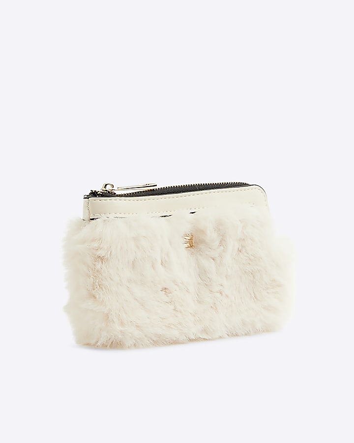 Cream Faux Fur Pouch Purse