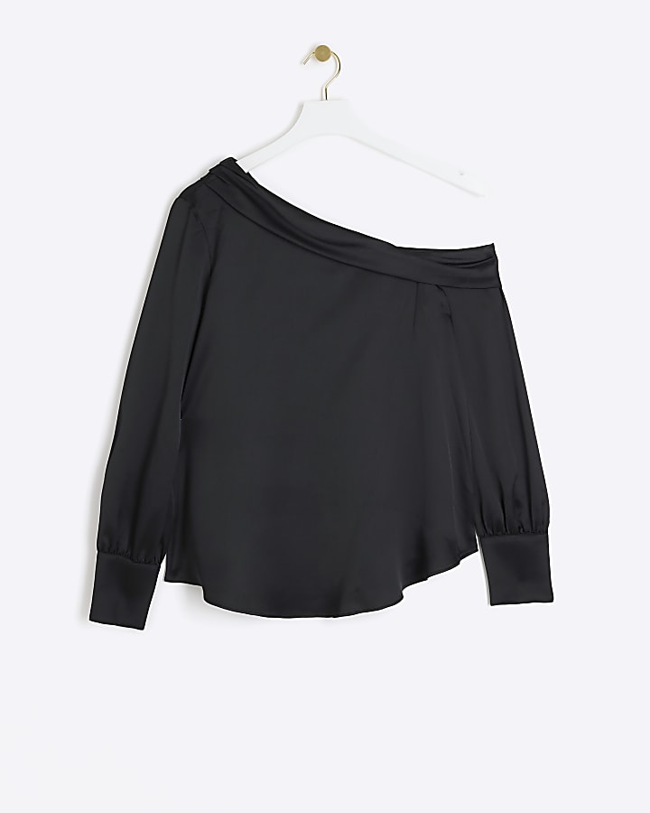 Black Satin Off Shoulder Blouse