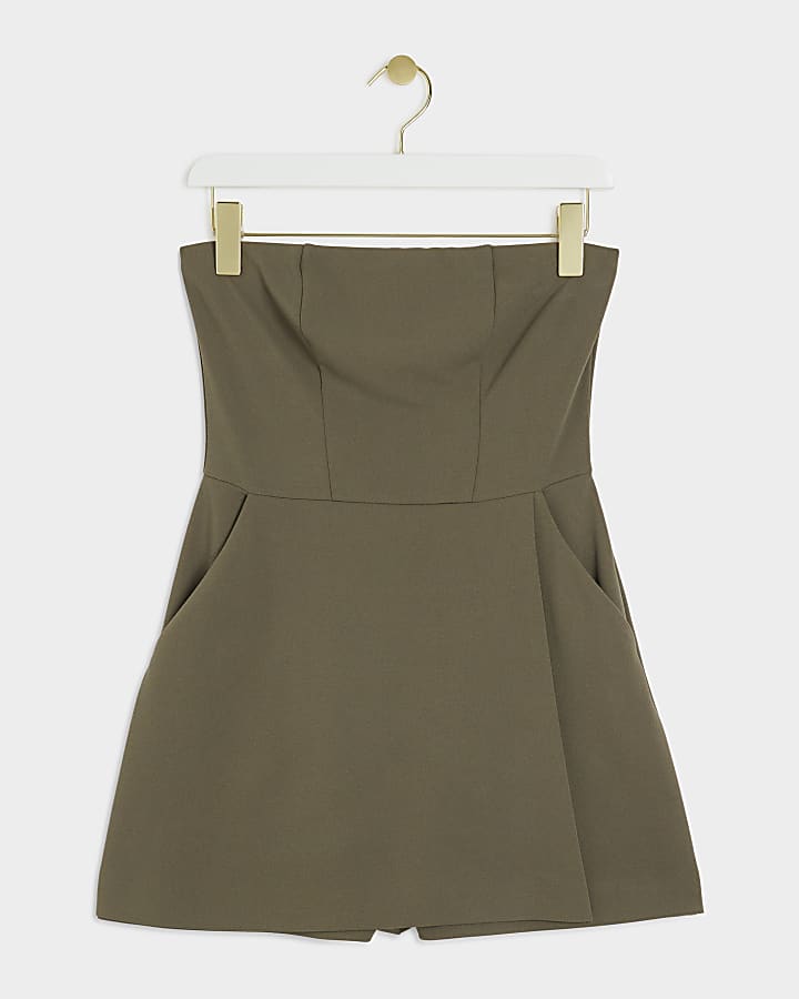 Khaki bandeau skort playsuit