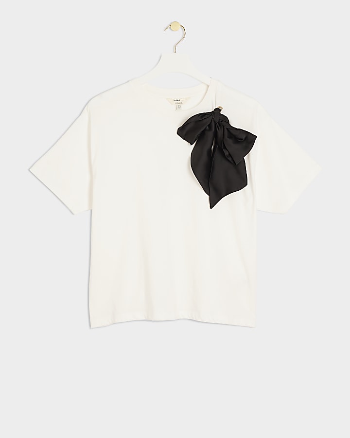 White Bow detail Short Sleeve T-Shirt