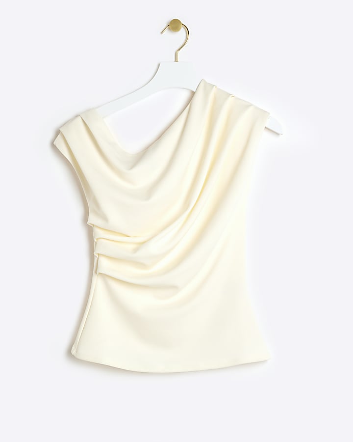 Cream off shoulder drape top