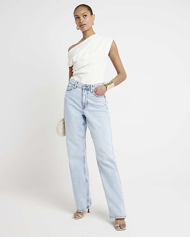 Cream off shoulder drape top