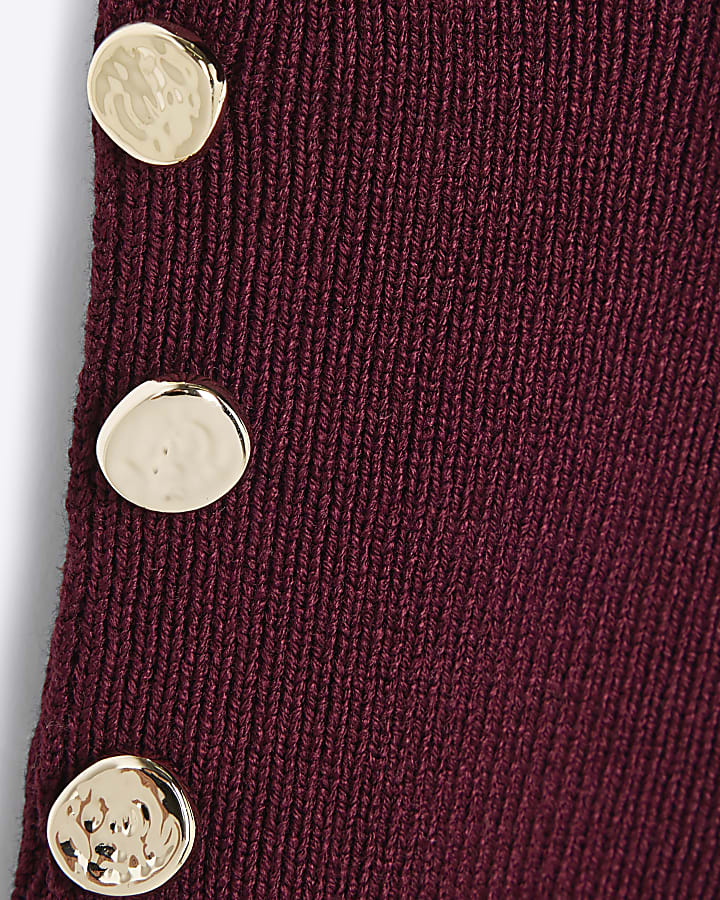 Red Long Sleeve Button Detail Knitted Top