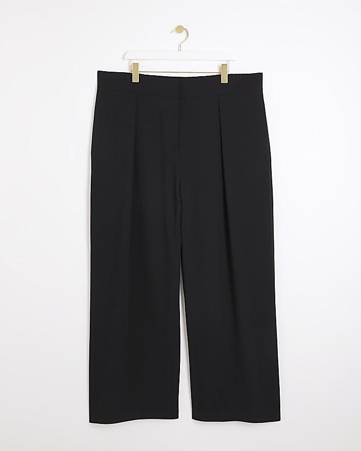 Plus black wide leg pleated trousers