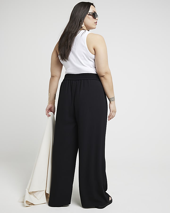 Plus black wide leg pleated trousers