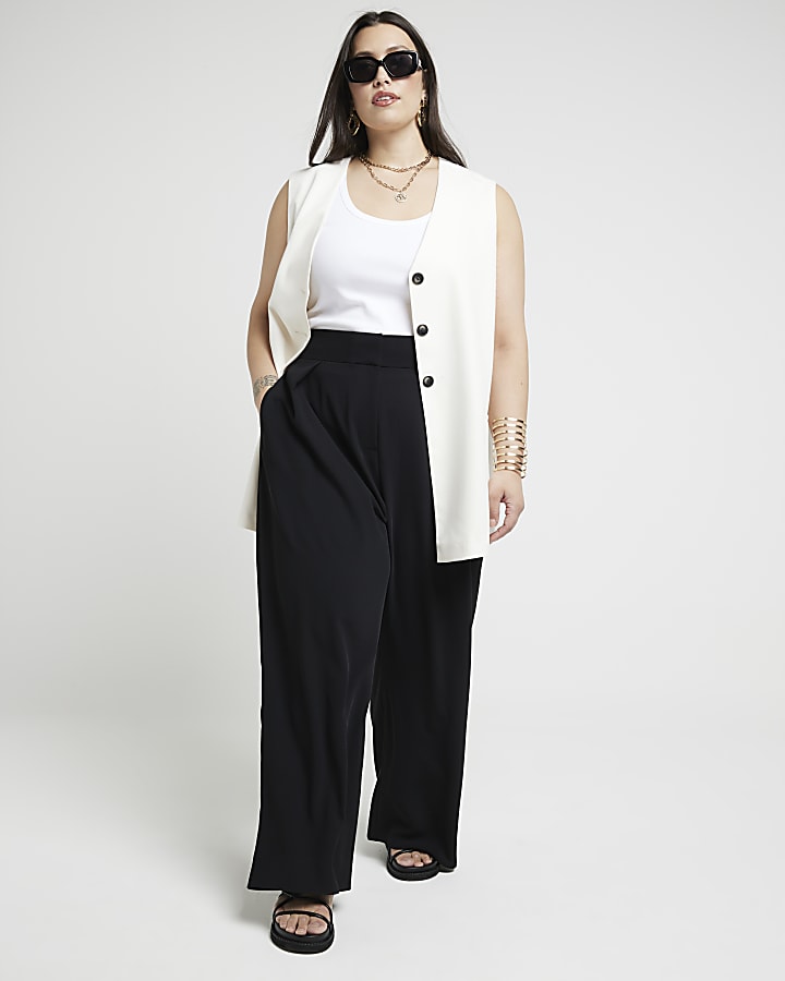 Plus black wide leg pleated trousers