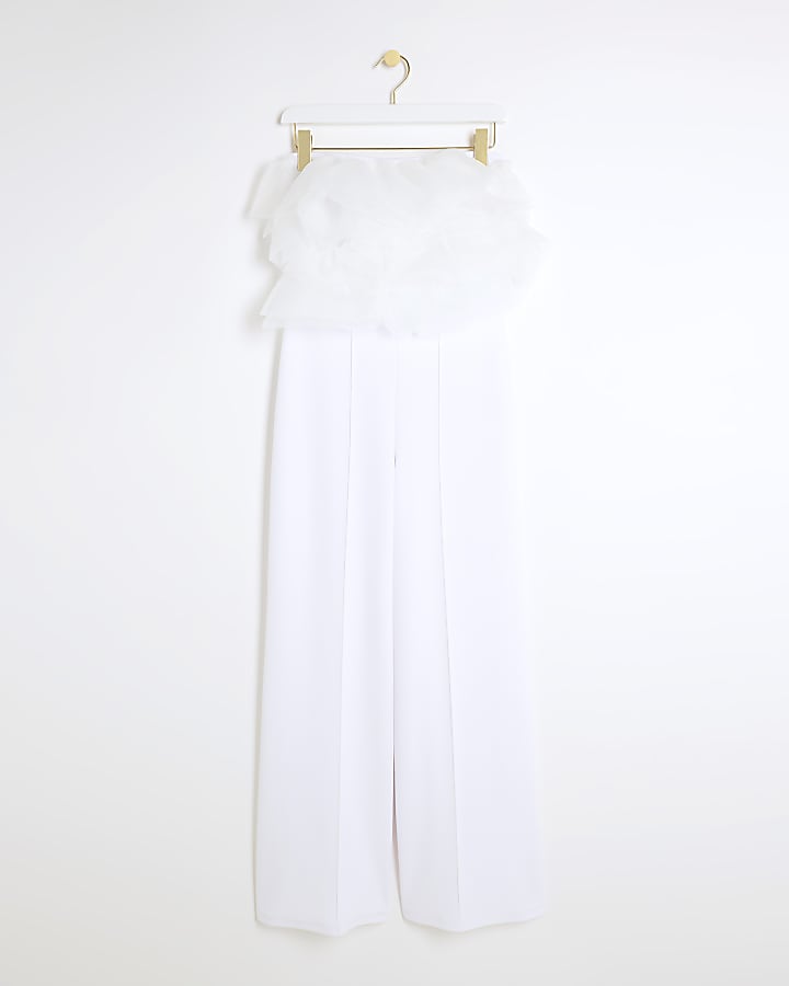 White Organza Frill Jumpsuit