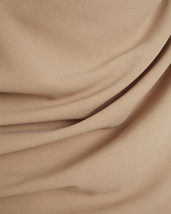 Beige Drape Off Shoulder Bodycon Midi Dress