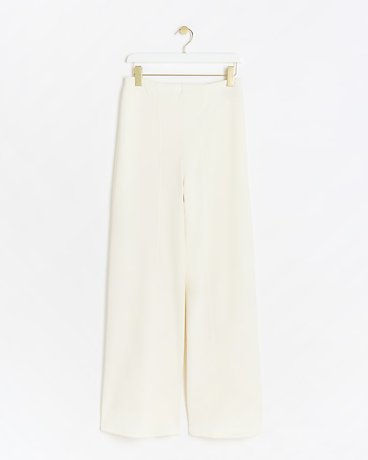 Cream Wide Leg Smart Trousers