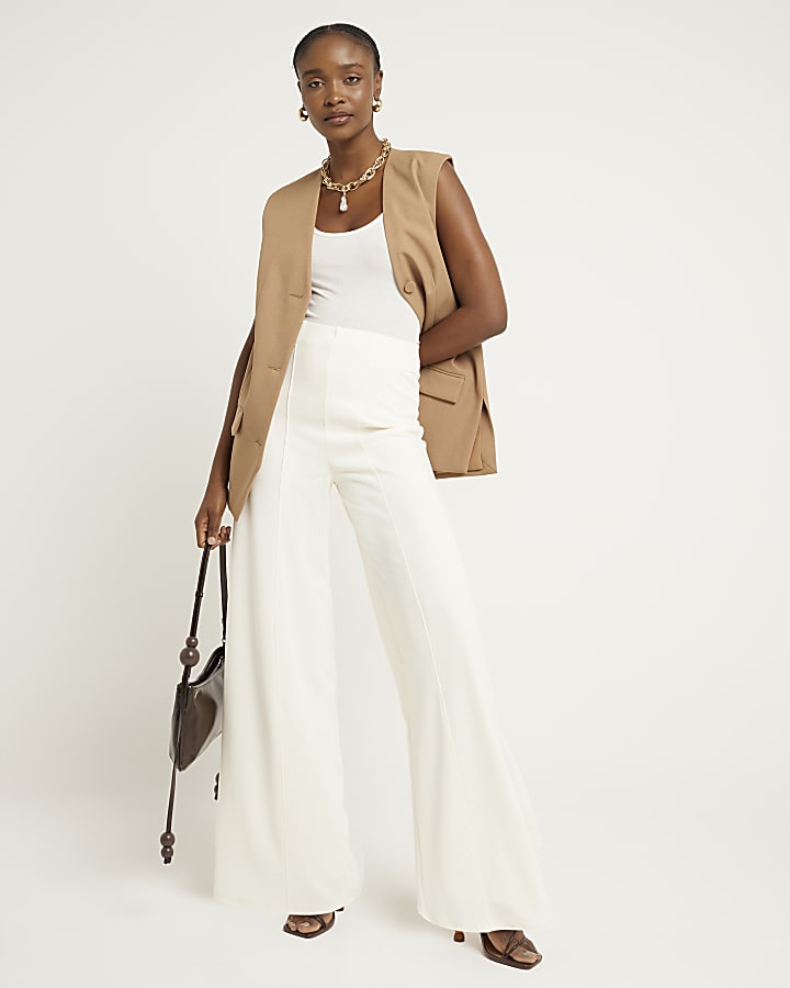 Cream Wide Leg Smart Trousers