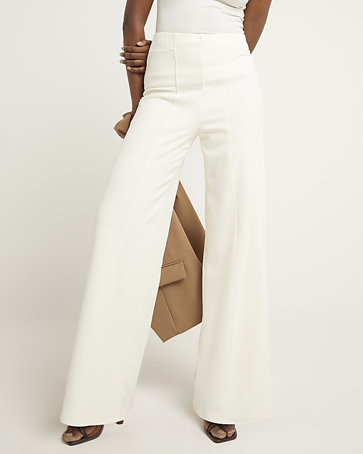 Cream Wide Leg Smart Trousers