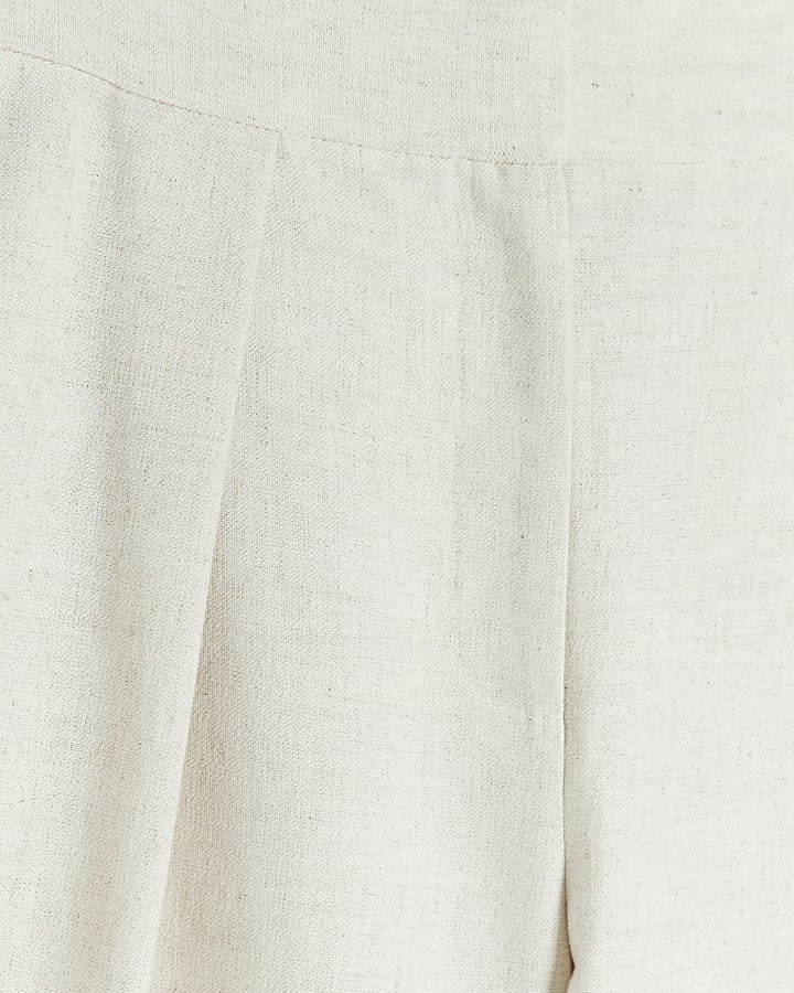 Beige linen blend wide leg trousers