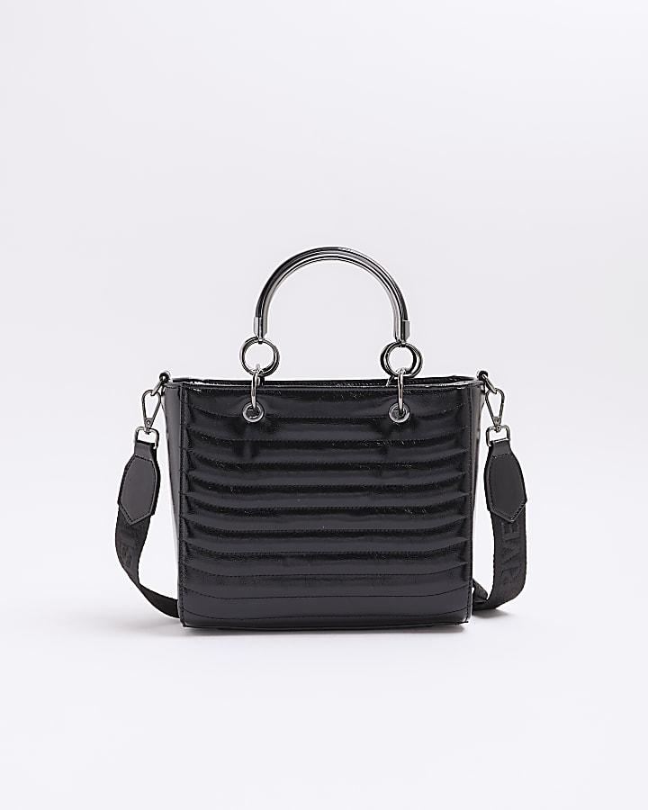 Black quilted tote bag
