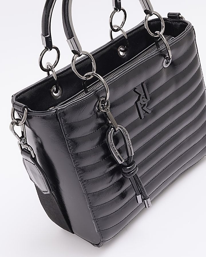 Black quilted tote bag