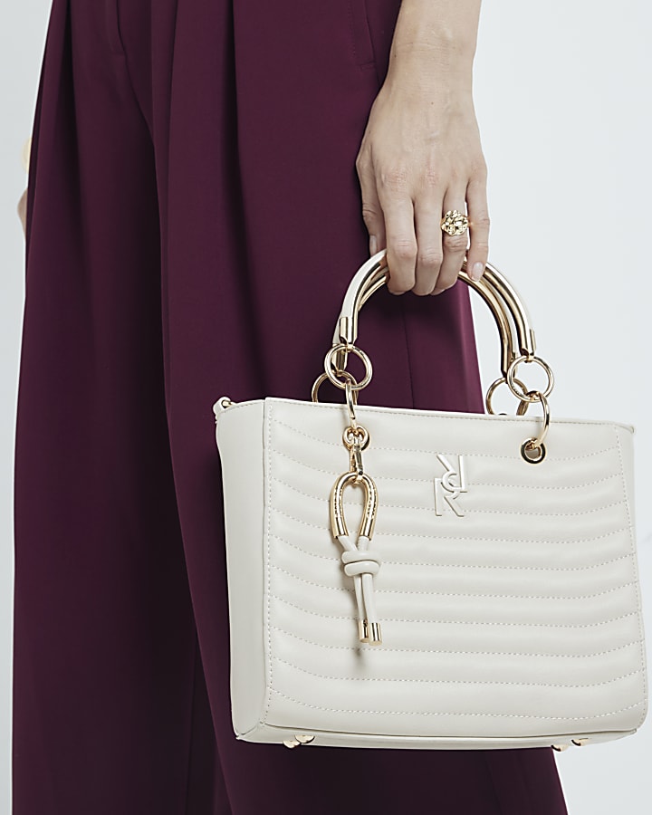 Cream quilted tote bag River Island