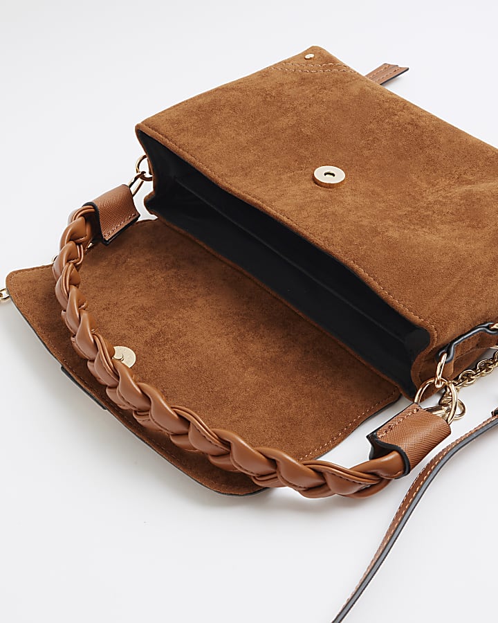 Brown Buckle Suedette Shoulder Bag