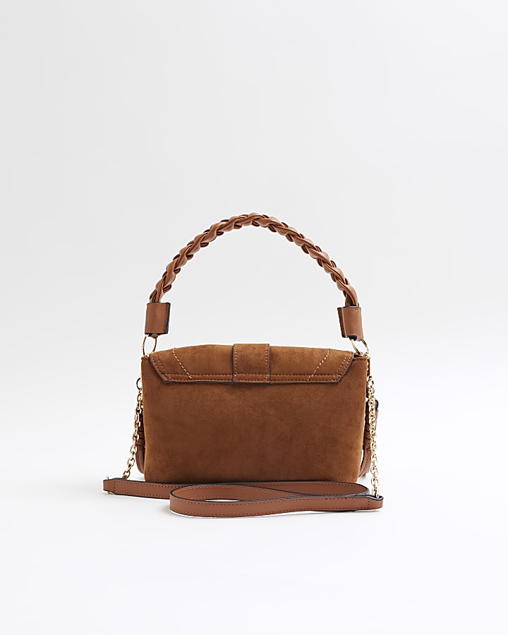 Brown Buckle Suedette Shoulder Bag