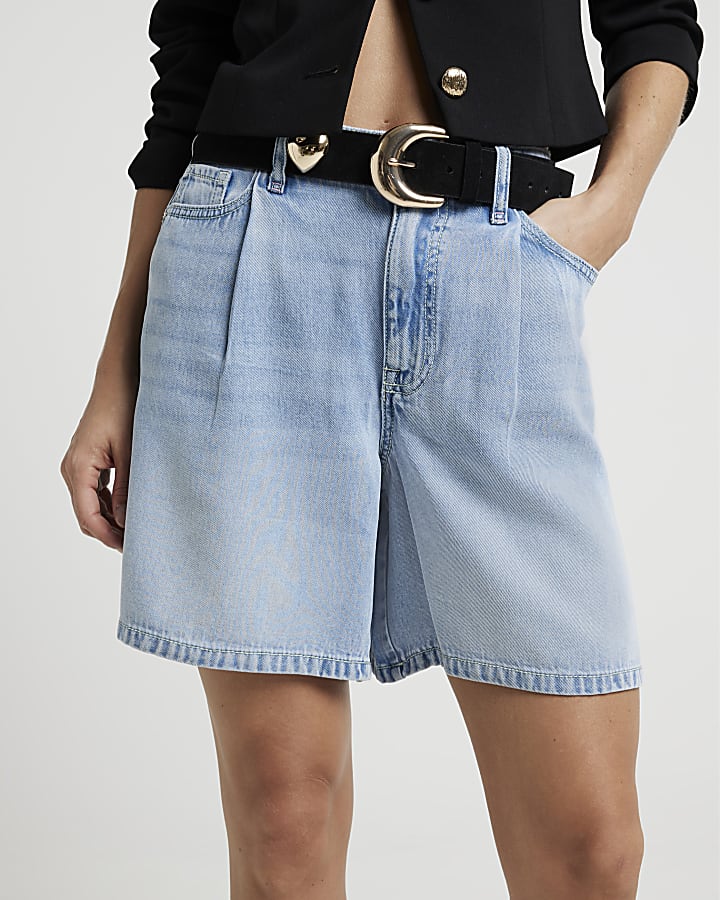 Blue tailored denim shorts