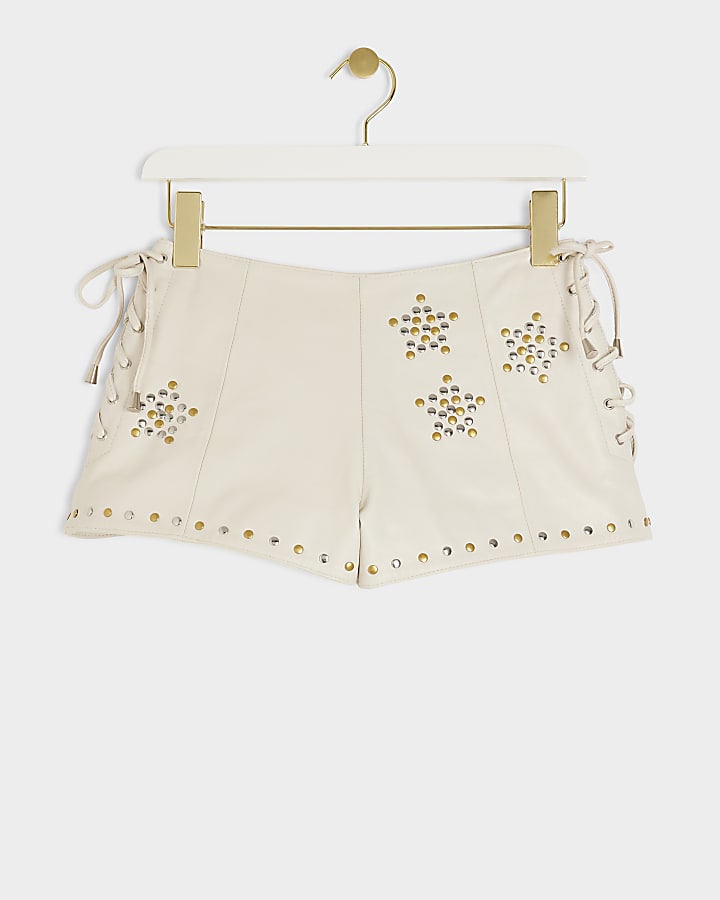 Stone leather studded shorts