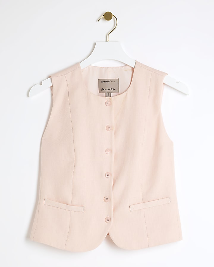 Pink high neck fitted waistcoat