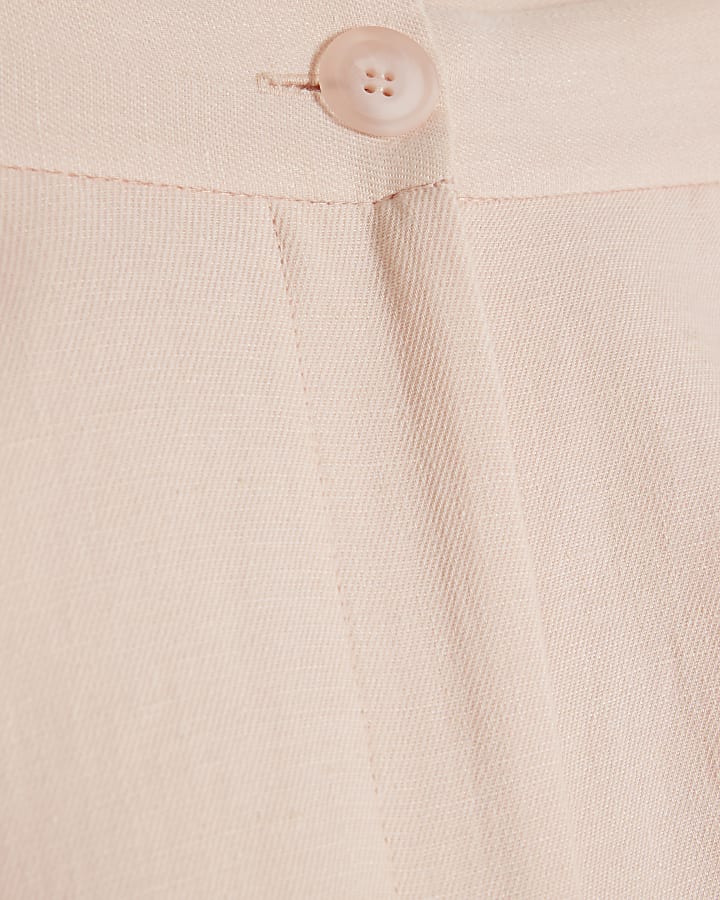 Pink High Waisted Linen blend Smart Shorts