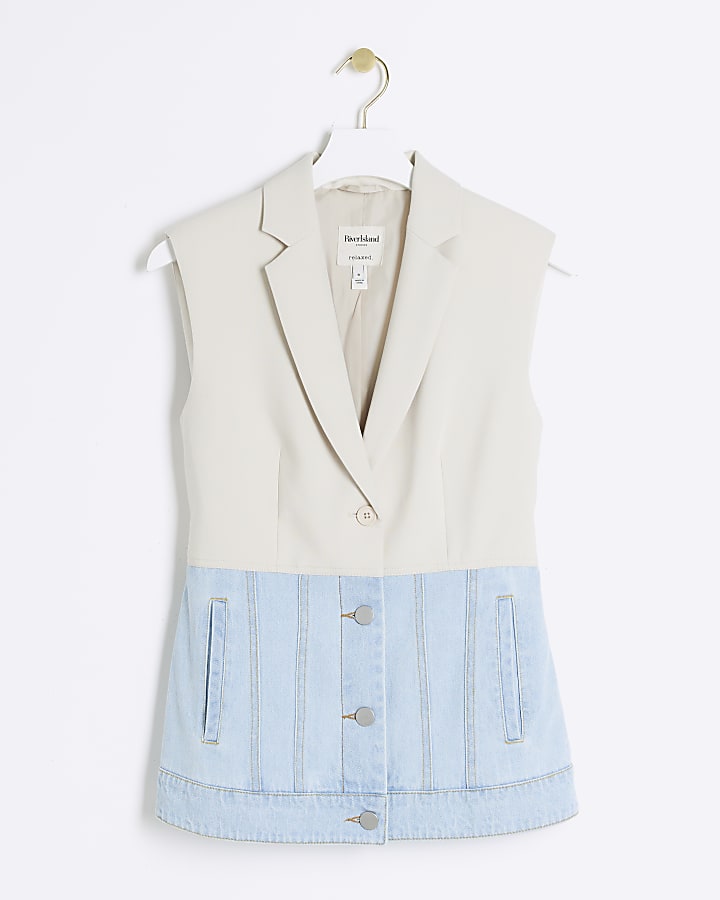 Beige Hybrid Denim Waistcoat