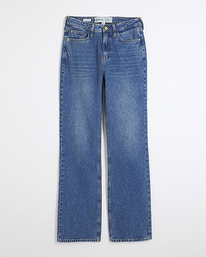 Blue high waisted stove pipe straight jeans