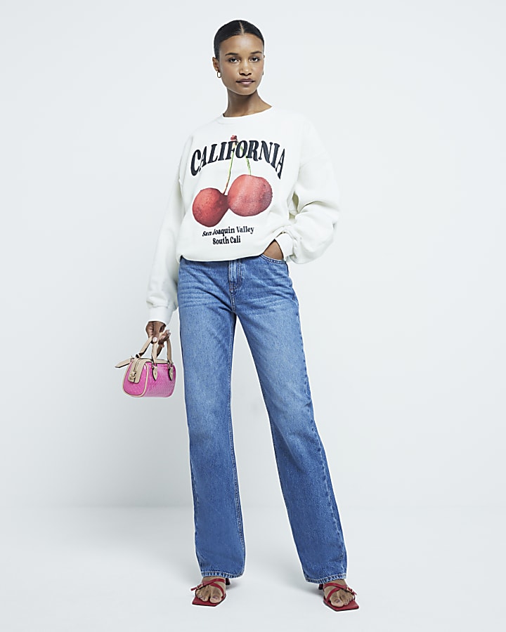 Blue high waisted stove pipe straight jeans