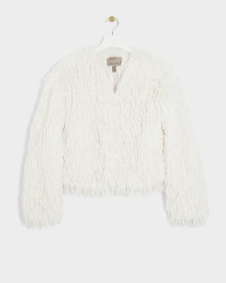 Cream faux feather trophy jacket
