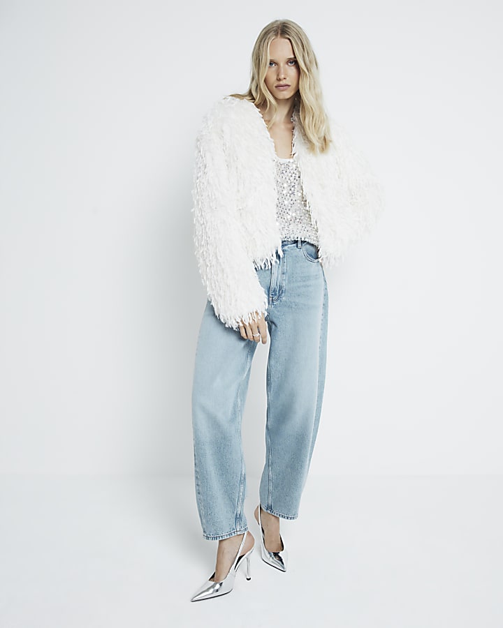 Cream faux feather trophy jacket