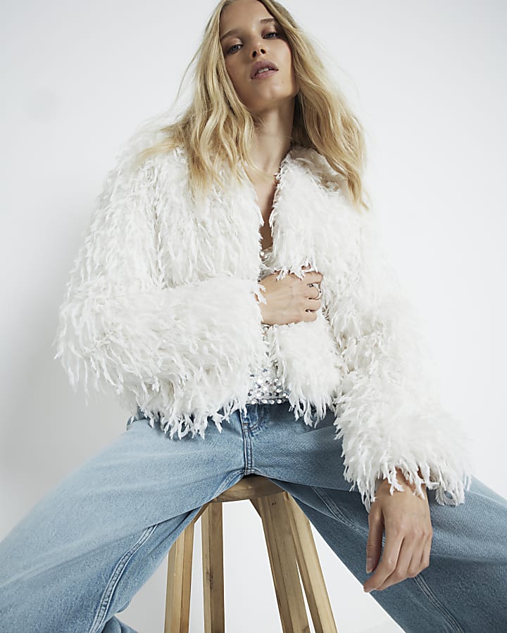 Cream faux feather trophy jacket