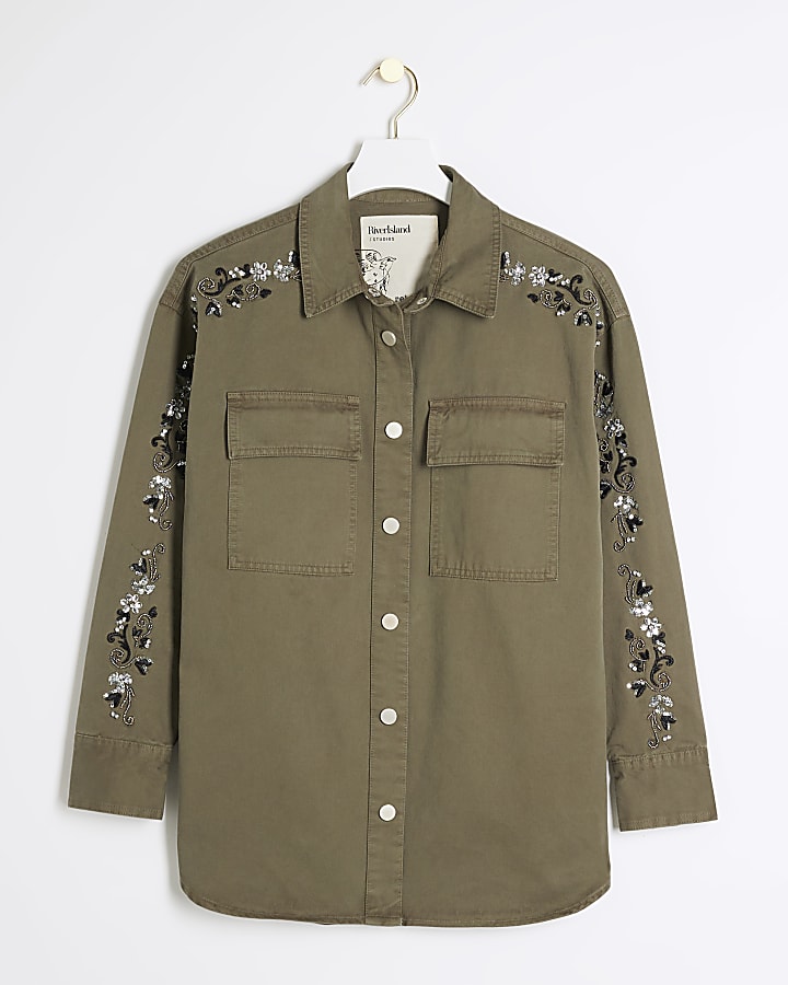 Khaki Embellished Shirt