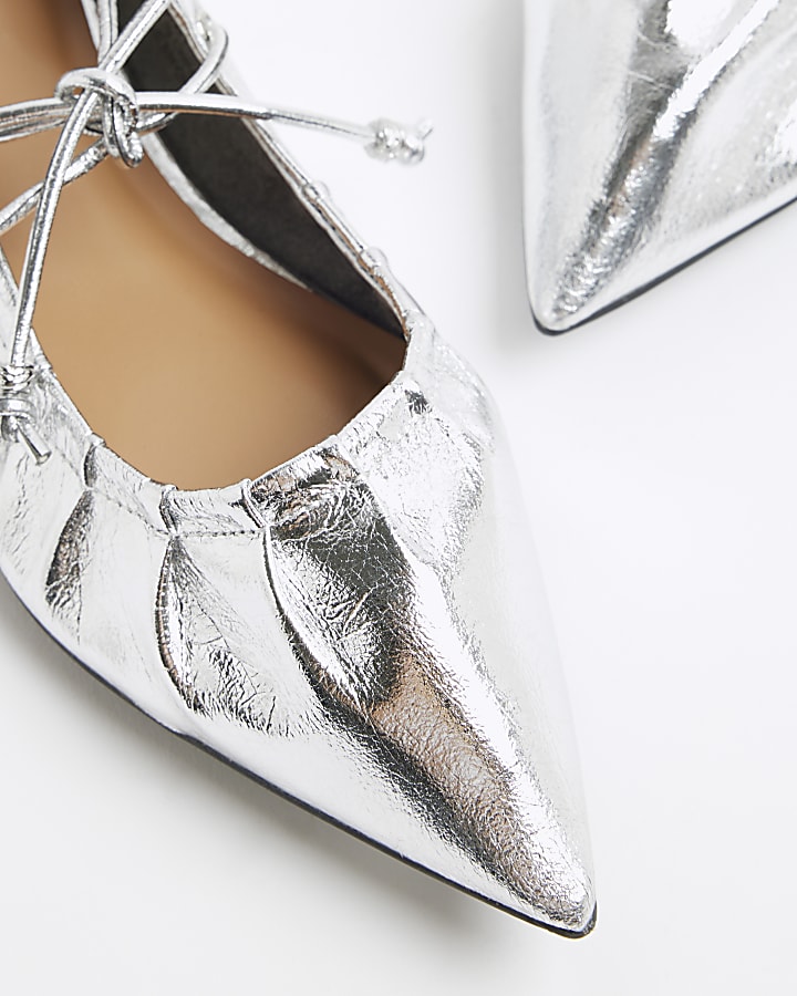 Silver Tie Point Flat Ballet Pumps