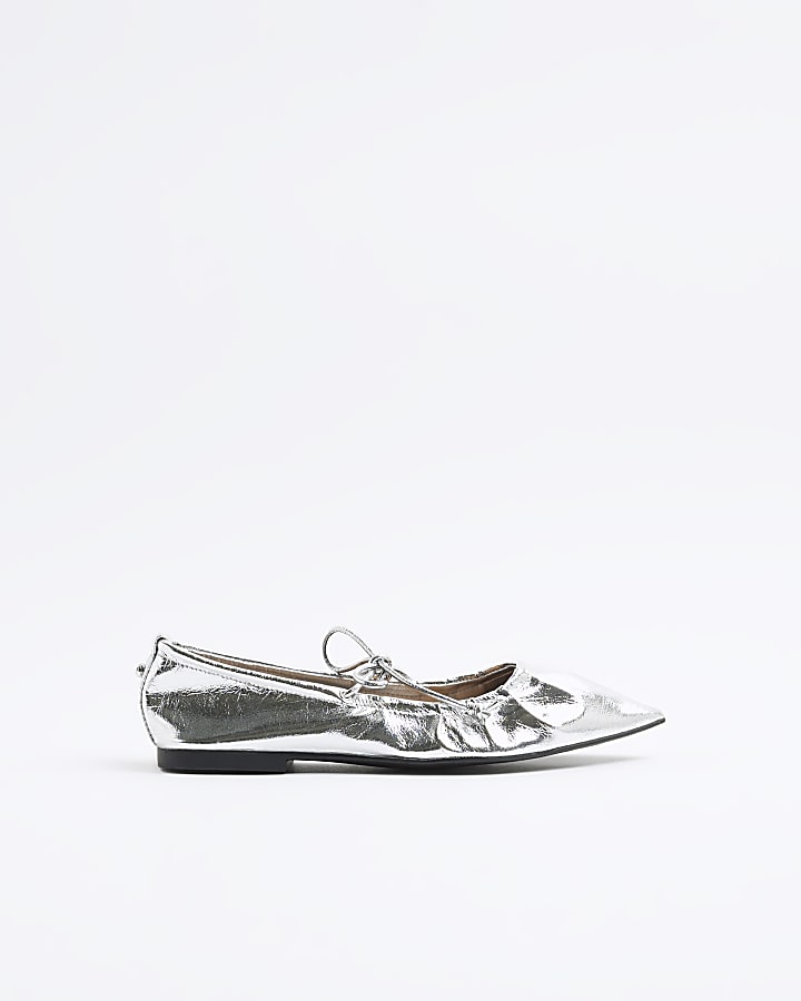 Silver Tie Point Flat Ballet Pumps