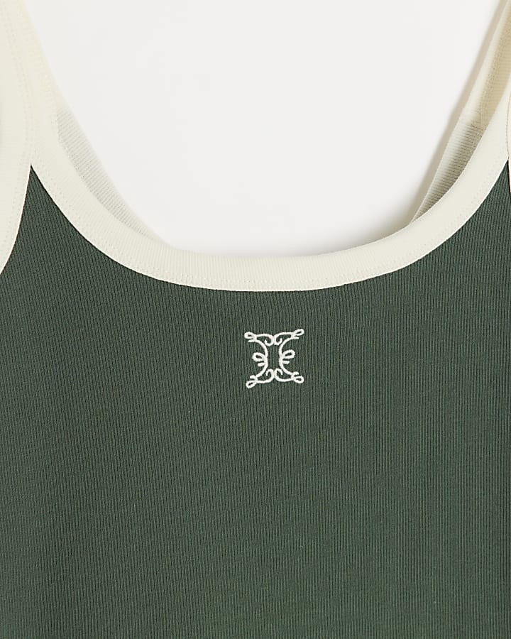 Green tipped embroidered cami top