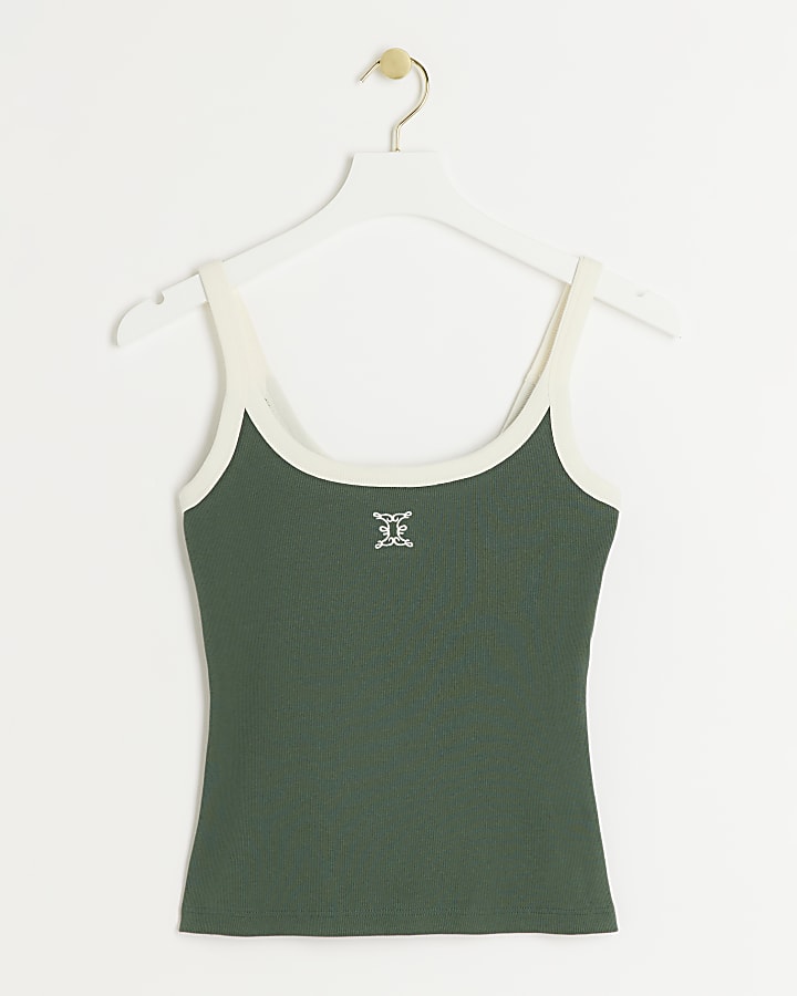 Green tipped embroidered cami top