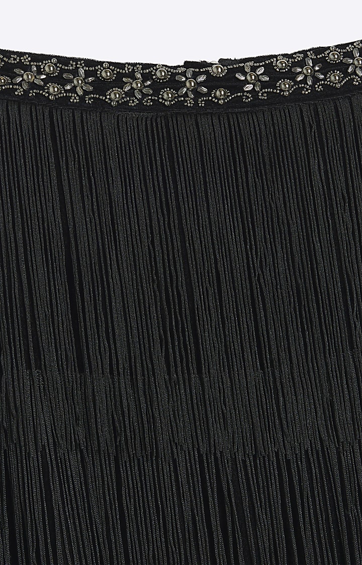 Black Tassel Fringe Midi Skirt