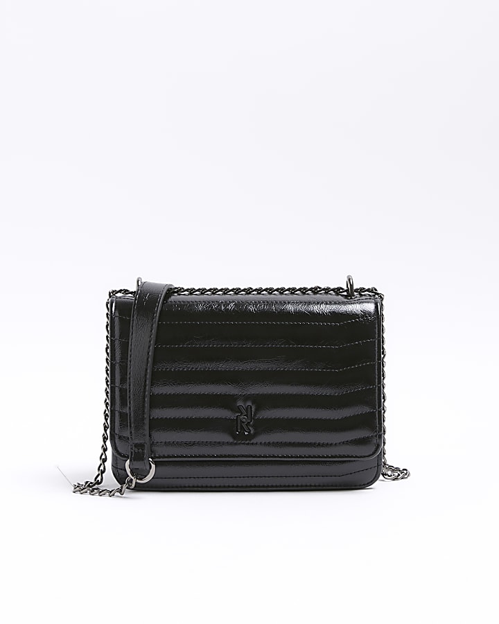 Black Quilted RI Chain Strap Shoulder Bag