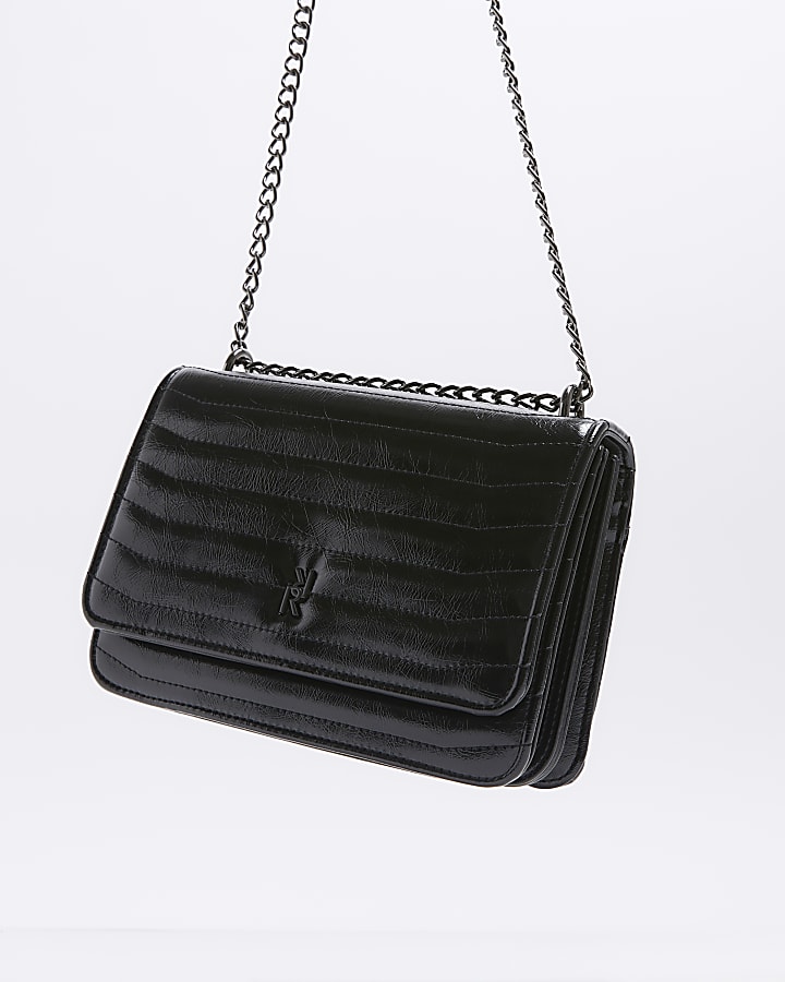 Black Quilted RI Chain Strap Shoulder Bag