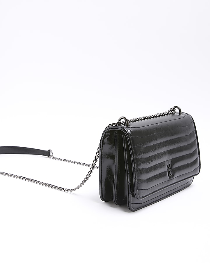 Black Quilted RI Chain Strap Shoulder Bag