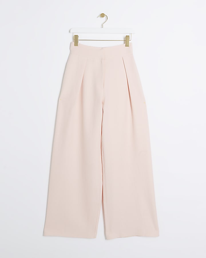 Pink Linen Blend Wide Leg Trousers