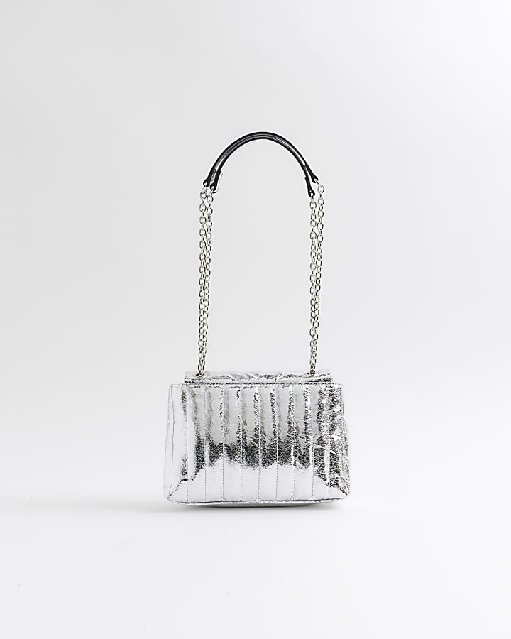 Silver quilted chain strap shoulder bag